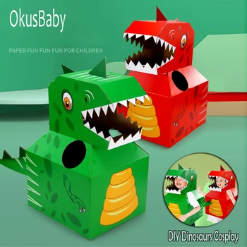 

Color Design Children's Dinosaur Cartoon Wearable Paper Board DIY Handmade Kindergarten Baby Dinosaur Role Cosplay Cloth Toy