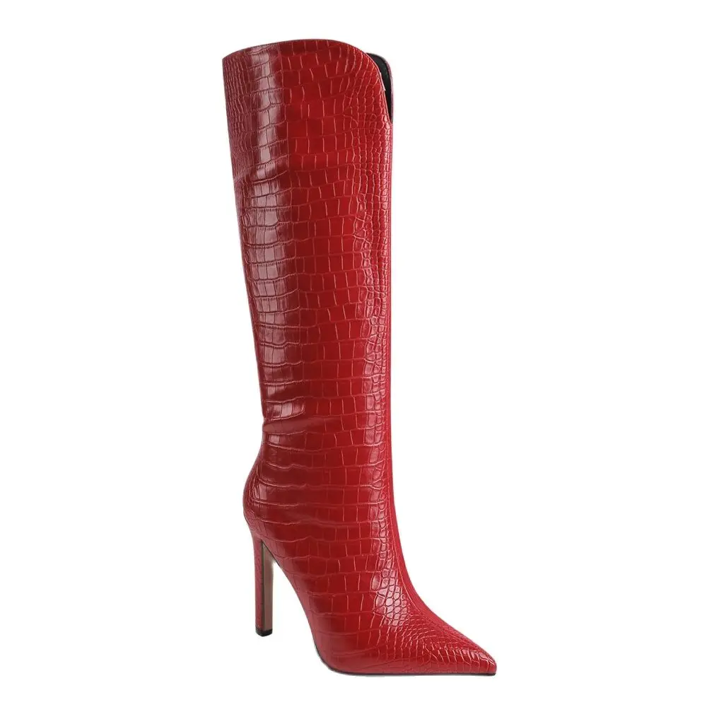 2021 Sexy Red High Heel Knee High Boots Women's shoes Concise Fashion Stliettos toe Pointed Toe Autumn Winter Ladies Shoes New