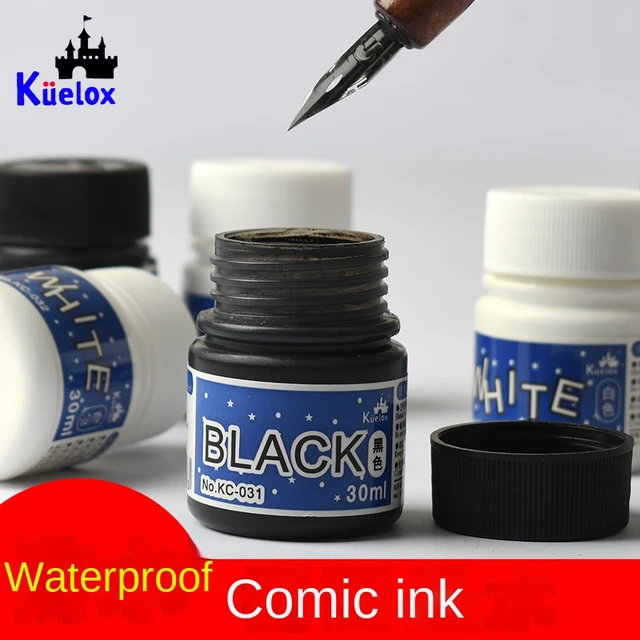kuelox anime ink waterproof drawing ink 30ml white/black ink for comic  drawing design art supplies