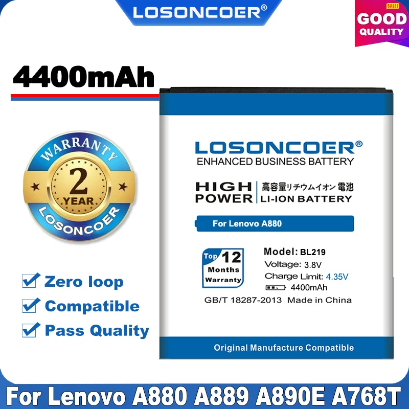 Сменный аккумулятор LOSONCOER 4400 мАч для Lenovo A880 A889 A890E A768T A916 S810T S856 A850|Аккумуляторы