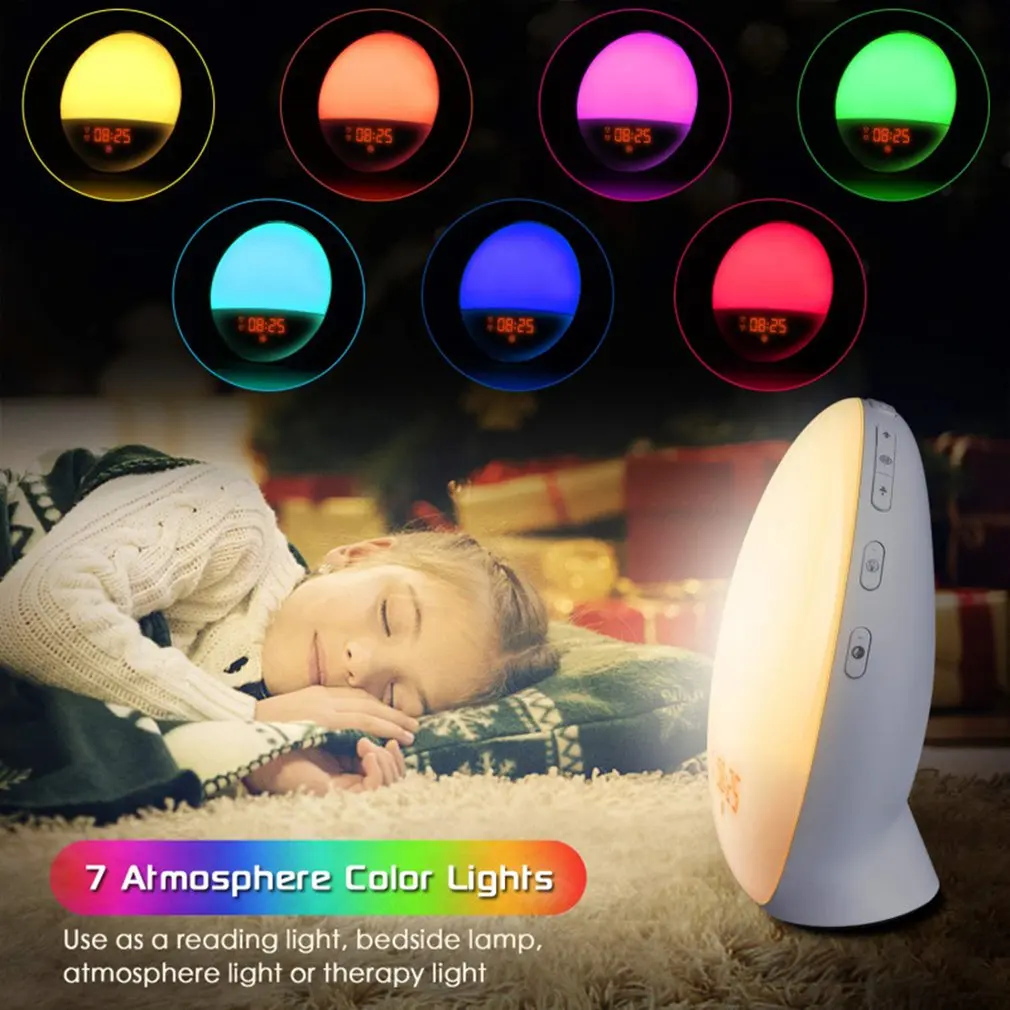 Multi-Function LED Electronic Alarm Clock Simulated Sunrise And Sunset Nature Wake-Up Sleep Music Colorful Night Light