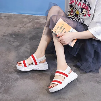 

Fashion Solid Breathable Sports Sandals Ankle Strap Peep Toe Summer Women Sandals Casual Slip-On Thick Platform Beach Shoes