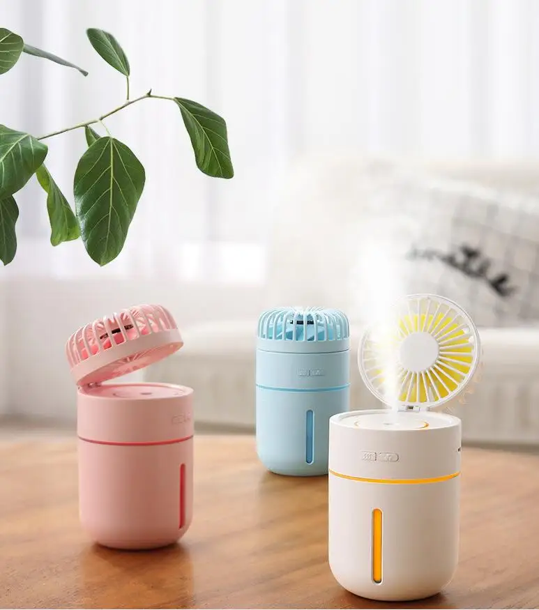 

2in1 Mini Air Humidifier Portable Rechargeable USB Hand Fan Creative Cooling Fan