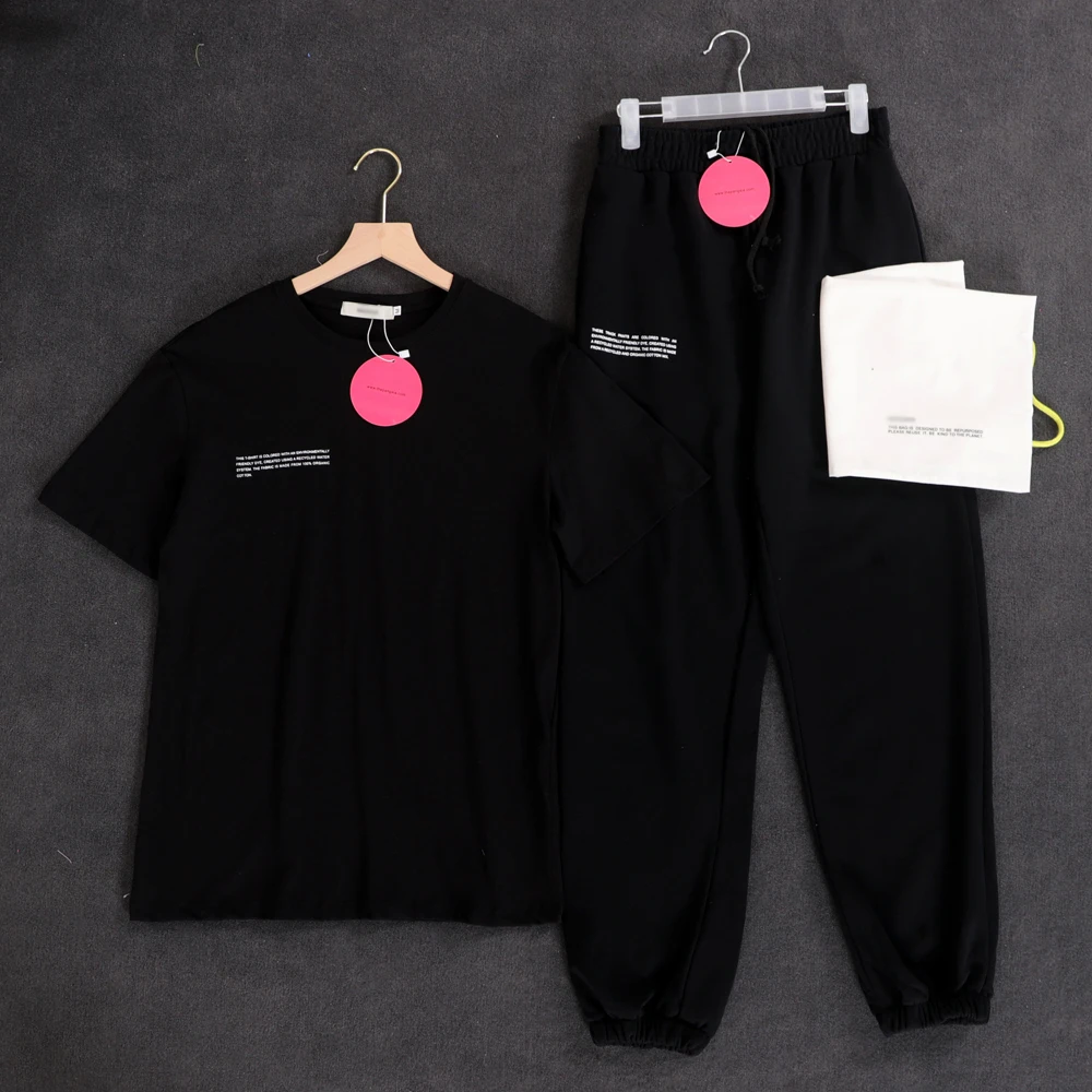 ladies suits for weddings Oversized T Shirt Sweatpants Two Piece Set Women Short Sleeve Plus Size Tops And Joggers Sports Pants Tracksuit Female Trousers tweed two piece set