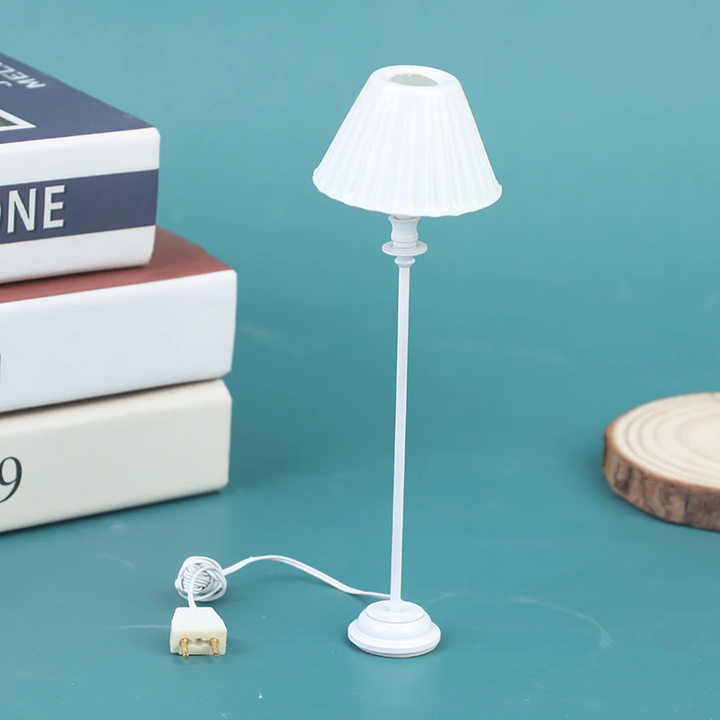 1:12 Dollhouse Home Light Mini White Shell Pattern Floor Lamp 12V With Cable Doll House Living Room Bedroom Furniture Decor | Игрушки и