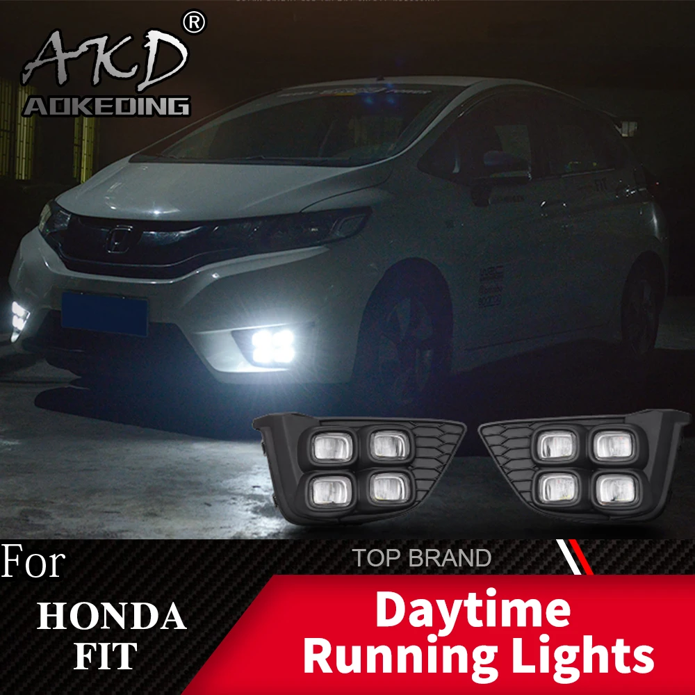 

2PCS LED Daytime Running Light For Hyundai Fit Jazz 2014 2015 2016 Yellow Turn Signal Function 12V Car DRL Fog Lamp Decoration