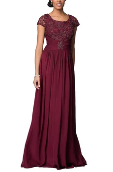 

Long Floral Lace Chiffon Mother of Bride Dresses with Short Sleeves Formal Evening 2020 vestidos de fiesta