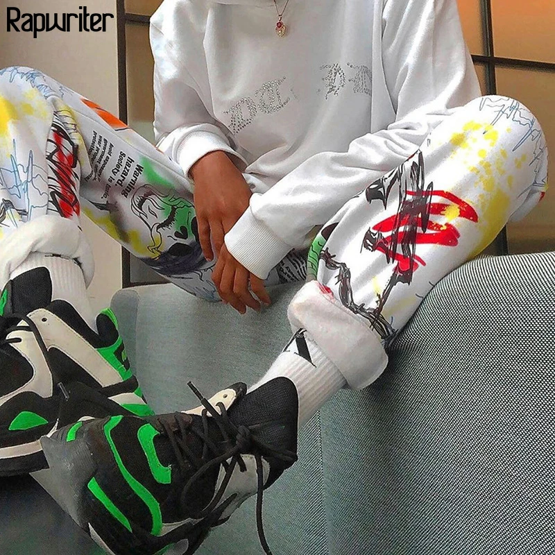 Rapwriter Harajuku Graffiti Cargo Pants Women Baggy Trousers Streetwear Joggers women Sweatpants Elastic High Waist Pants Female Rapwriter Harajuku Graffiti Cargo Pants Women Baggy Trousers Streetwear Joggers women Sweatpants Elastic High Waist Pants Female