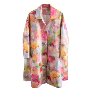 

WOMENGAGA 2020 New Windbreaker A-line Long-sleeve Casual Loose Single-breasted Turn-down Collar Print Streetwear Fashion A400