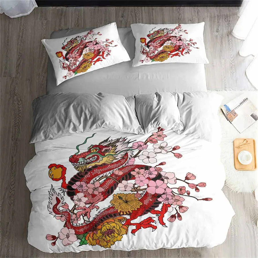 HELENGILI 3D Bedding Set Chinese Dragon Print Duvet Cover Set Bedclothes with Pillowcase Bed Set