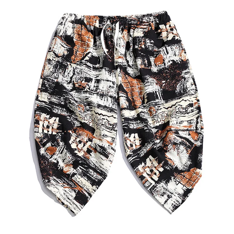 

2019 Summer New Style Japanese-style Ethnic-Style Large Size Loose Thin Flower Pants Capri Men's Trend Bloomers Versatile