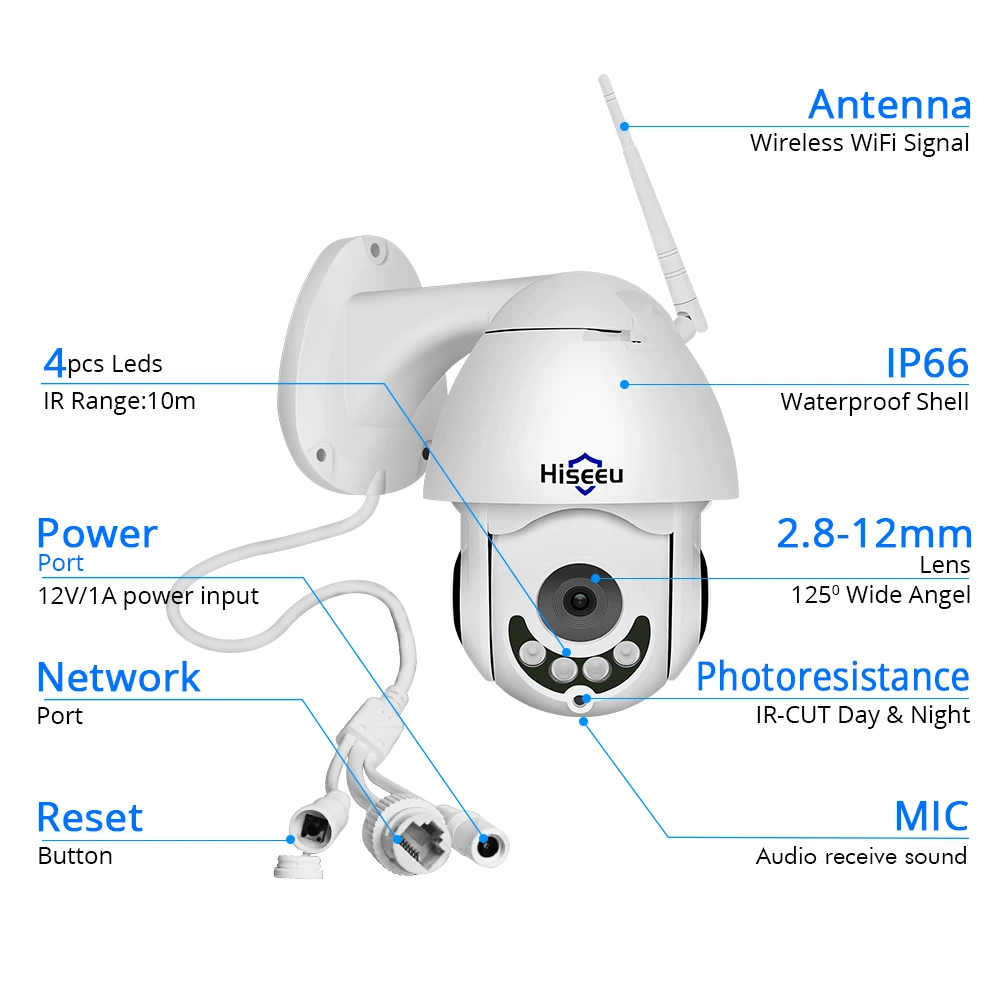 Hiseeu 1080P Wi-Fi IP Камера PTZ 5x Оптический зум Скорость купол Камера открытый Водонепроницаемый 2mp CCTV наблюдения 2 двухстороннее аудио Onvif