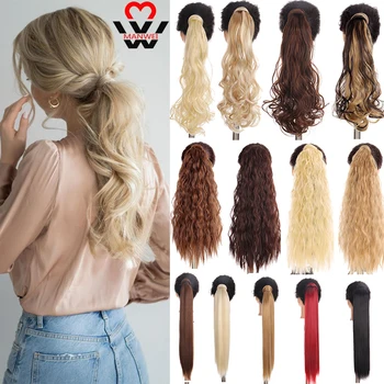 

MANWEI 24-Inch Synthetic Hair Fiber Heat-Resistant Straight Hair With Ponytail Hair Extended Ombre Black Brown Headwear