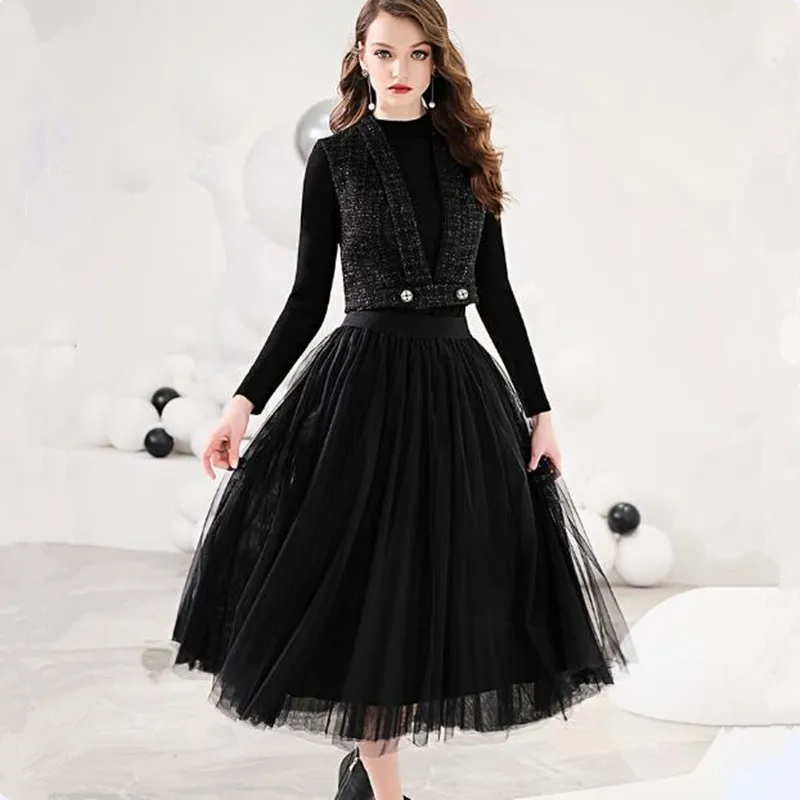2020 Fashion Vrouwen Set 2 Tweedelige Tweed Wol Vest Top Tulle Tutu Geplooide Rok Past Office Lady Hoge Kwaliteit werk Street Wear 2020 Fashion Vrouwen Set 2 Tweedelige Tweed Wol Vest Top Tulle Tutu Geplooide Rok Past Office Lady Hoge Kwaliteit werk Street Wear