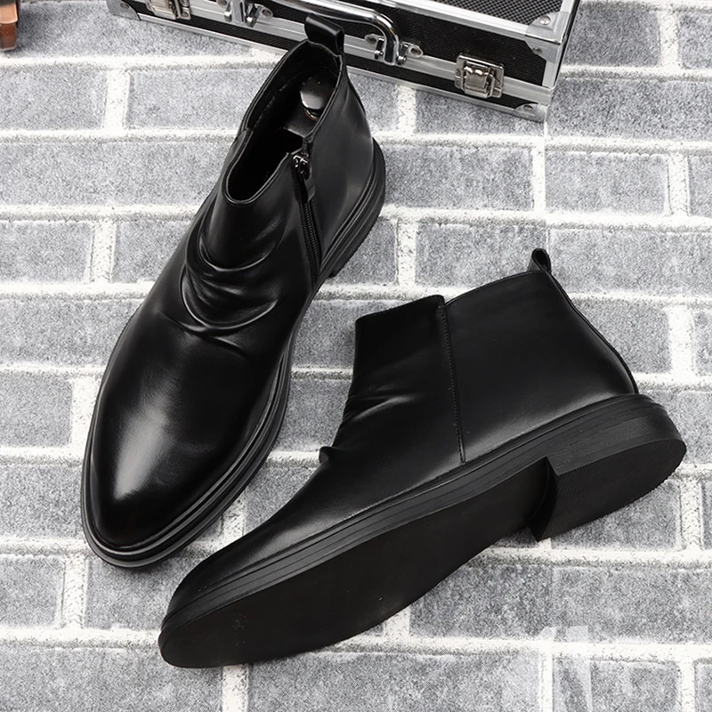 

Мужские повседневные Ботинки Челси в Корейском стиле, дышащие ботинки из натуральной кожи, красивые ковбойские ботинки, весна-осень, ботильоны, мужские ботинки