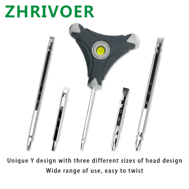 6-in-1 double head dual purpose screwdriver set with level trigonometric handle computer socket maintenanceofhousehold furniture