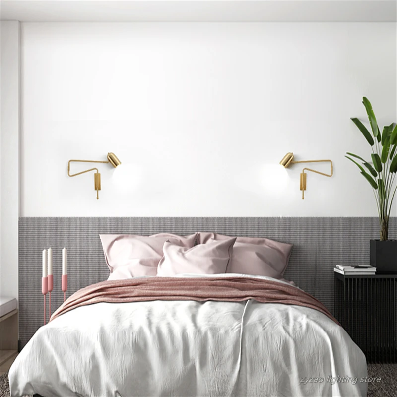 Nordic Modern Led Wall Lamps Angle Adjustable Bedroom Bedside Reading Lamp Living Room Decoration Study Iron Wall Light Fixtures
