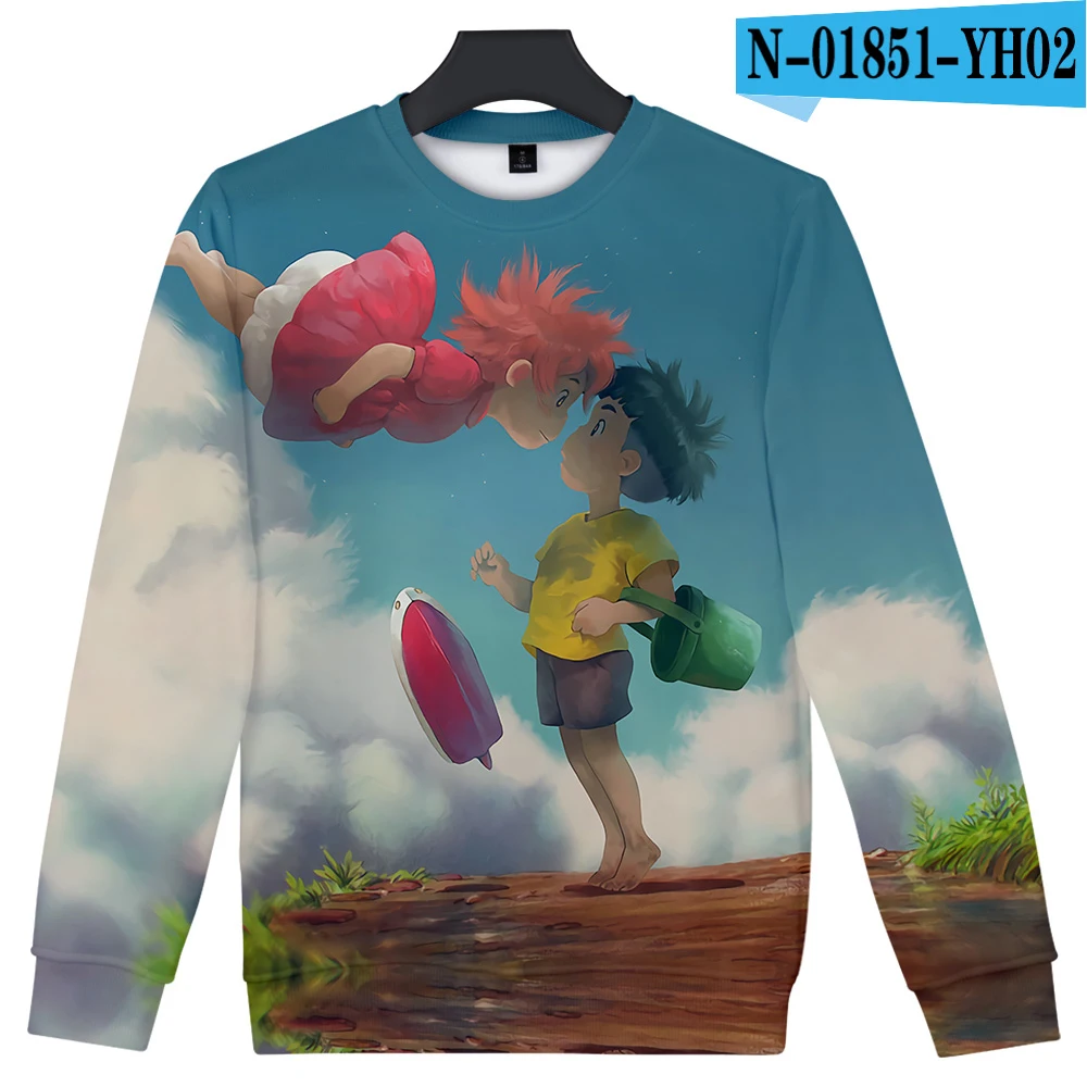 Толстовка Ponyo On The Cliff для мужчин и женщин; Повседневная Толстовка с принтом аниме; толстовки Harajuku; осенние модные теплые пуловеры с круглым вырезом - Цвет: 3D