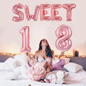 

9pcs 16inch Gold Sweet 18 Balloons 18th Birthday Balloon Girl Happy Birthday Decoration Number 18 Digital Letter Banners Balloon