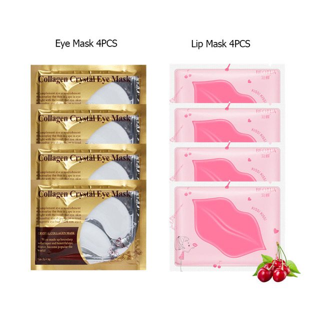 Golden Eye Mask Cherry Lip Mask Skin Care Set  Deeply Moisturizing Remove Dark Circles Anti Aging Skincare Gel Patches