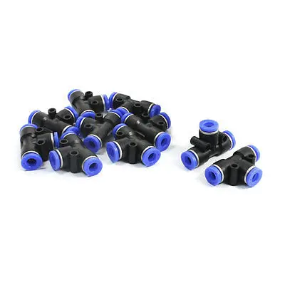 

10 Pcs Black Blue Equal 6mm Joint 3 Ways T-Shaped Pneumatic Push In Fittings