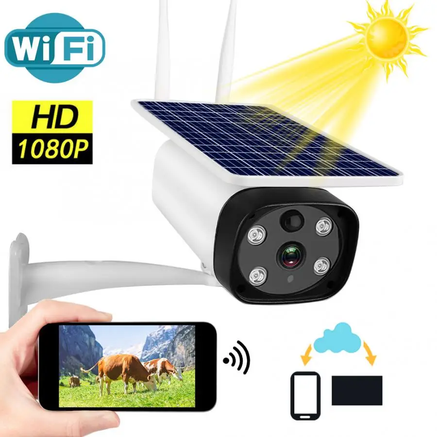 Водонепроницаемая камера 1080P полноцветная WiFi 5W солнечная панель IP67 водонепроницаемая камера безопасности