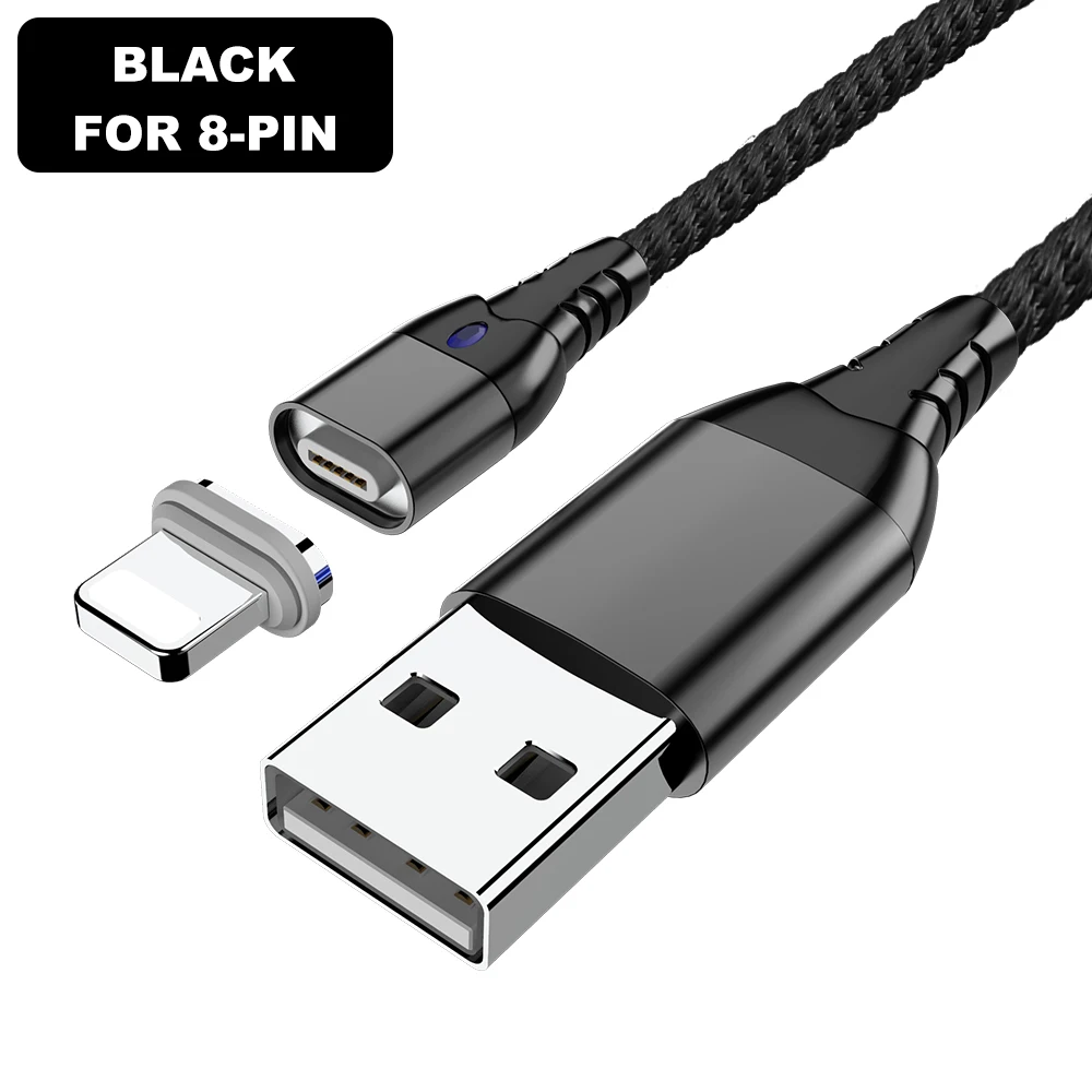 Магнитный usb-кабель Vanniso для быстрой зарядки 3A для iphone 11X7 8, магнитное зарядное устройство с адаптером USB type C для samsung s10 Xiaomi huawei - Цвет: Black iphone Cable