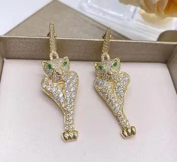 

Leopard Earrings High-Quality Delicate Full Rhinestone Design Sense Leopard Tassels Ear Accessories