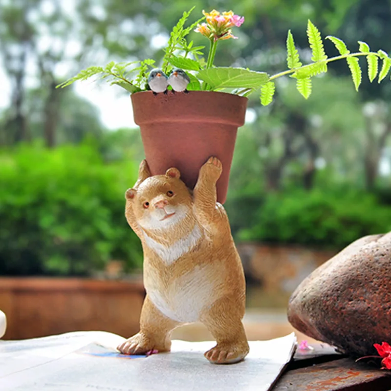 Creative Bear Flower Pot Resin Squirrel Garden Decor Potted Planter Mini Decoration Home Cartoon Animal Gardening Sculpture | Дом и сад