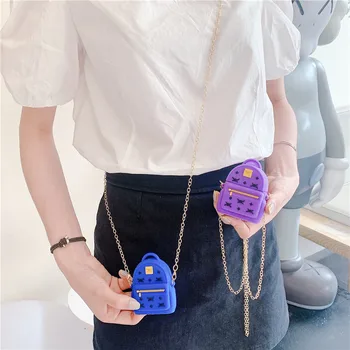 

Fashion Case cover mini Backpack case for Airpods2/1 Silicone Protective Cover for apple Airpods case Earphone Box with necklace