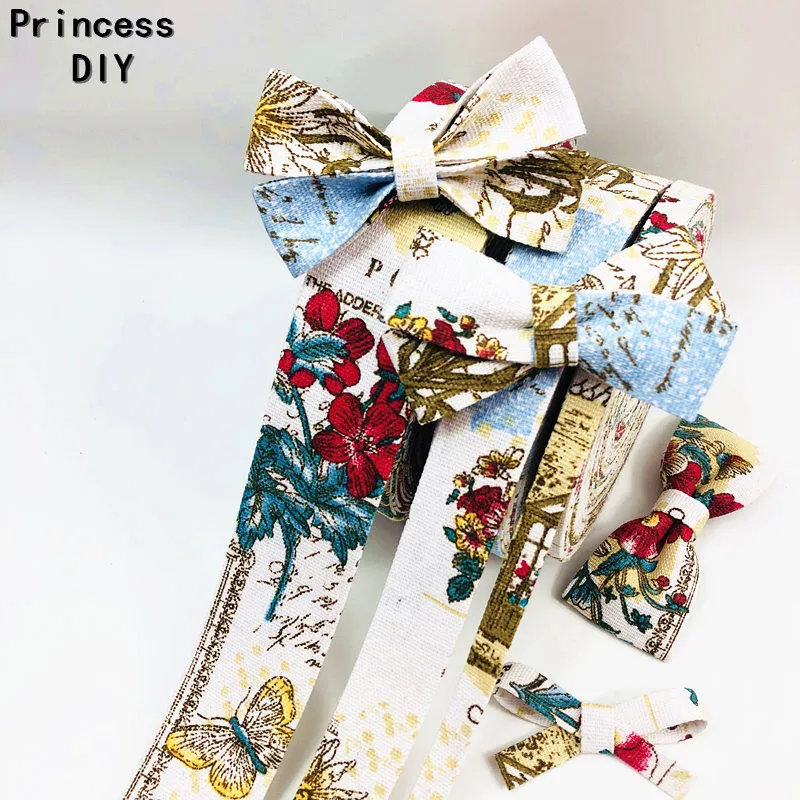 5Meter 10 25 40mm Flower House Printed Zakka Ribbon Linen Riband Thick Webbing Fashion Style DIY Hair Bow Tie Collar Material | Дом и сад