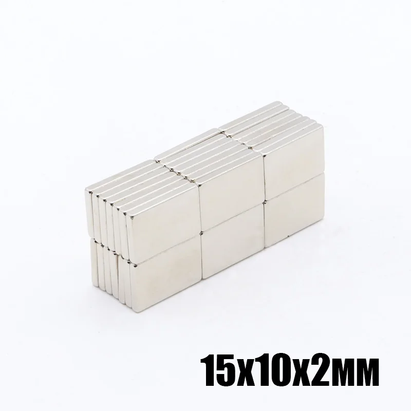100 шт. 15x10x2 мм N35 Сильный квадратный NdFeB редкоземельный магнит 15*10*2 неодимовые