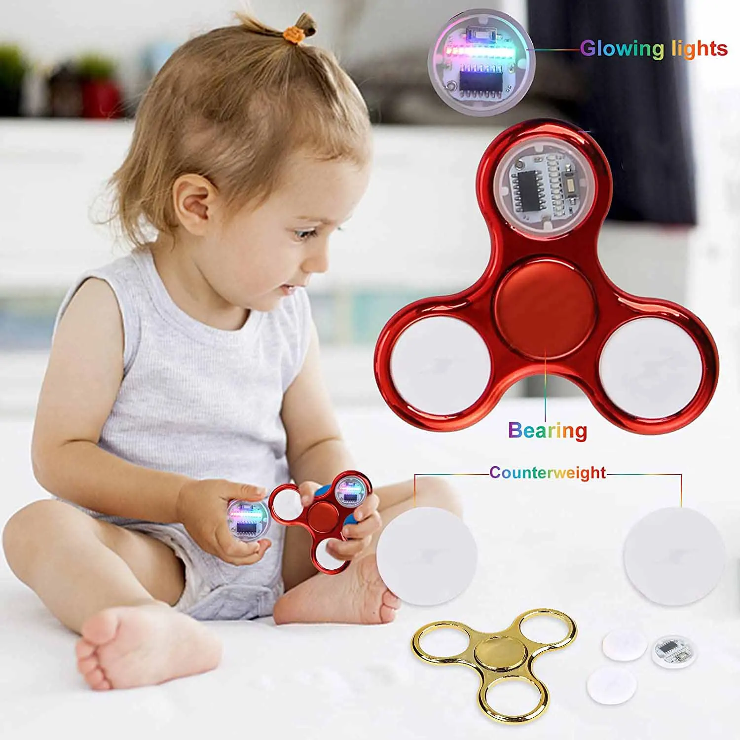 6colors Creative LED Light Luminous Fidget Spinner Changes Hand Spinner Golw in the Dark Stress Relief Toys For Kids 4