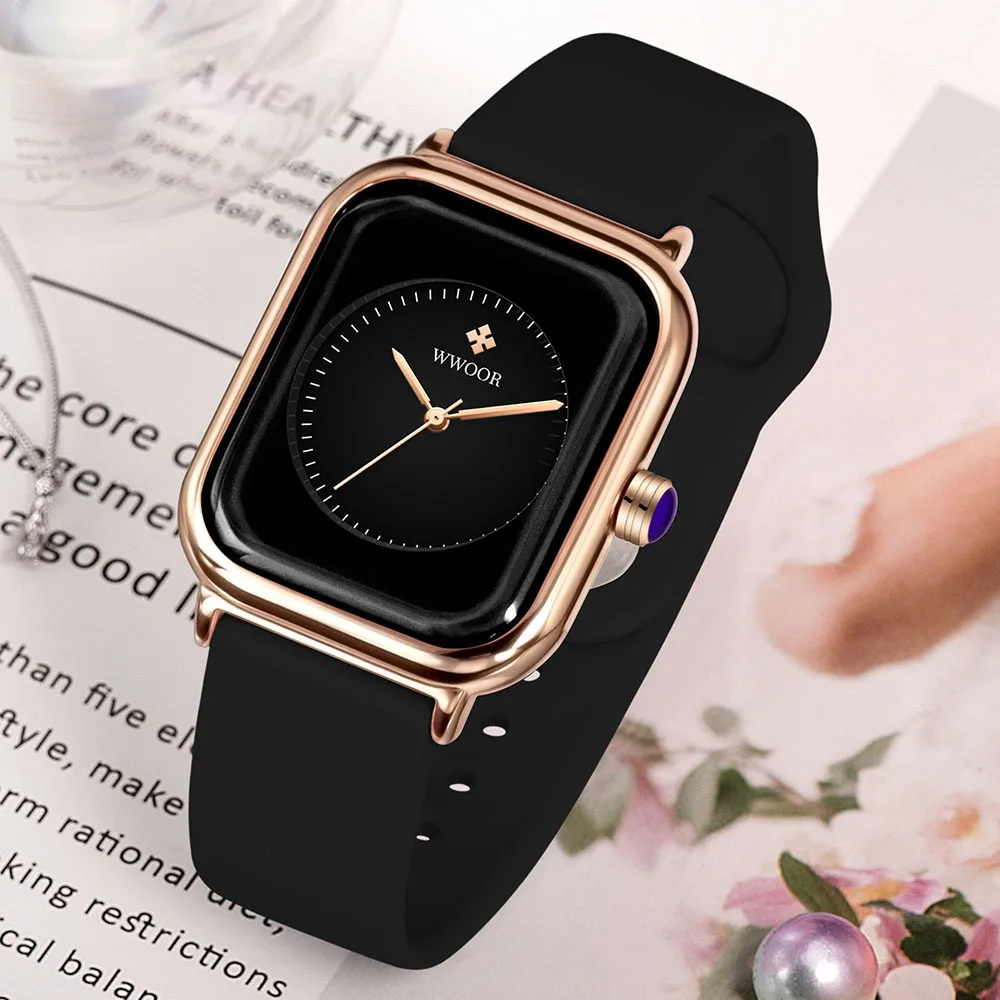 Montre de luxe en Silicone pour femmes, Quartz, noir, décontracté, élégant, horloge, femme, robe, montre-bracelet