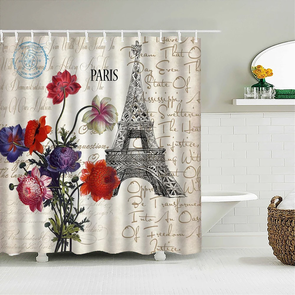 

Paris Iron Tower Scenery Shower Curtain 3d Bath Curtains Waterproof With Hooks Bathroom Shower Curtain Polyester Washable Cloth