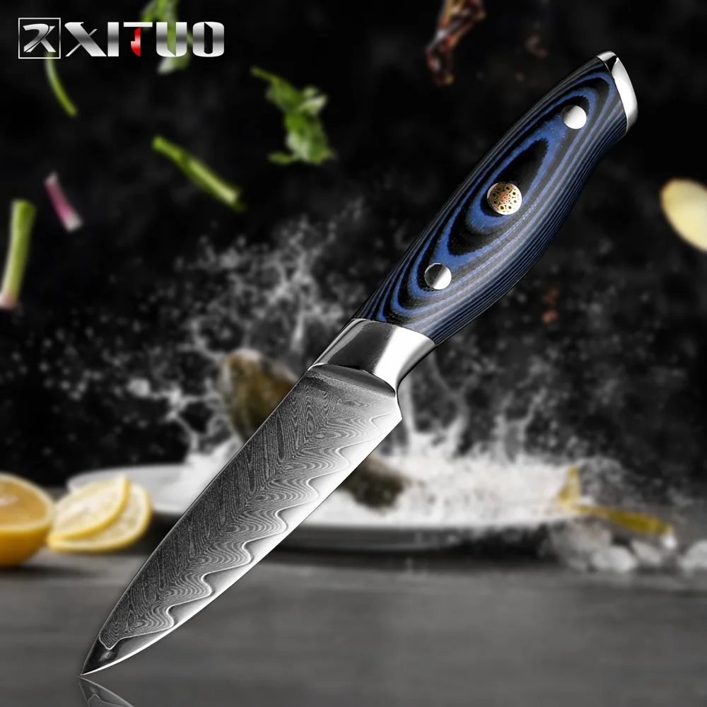 Paring Knife XITUO нож шеф-повара Дамаск Профессиональный японский острый нож Sankotu нож для нарезания склеивания Многофункциональный кухонный нож Инструменты для домашнего приготовления - Цвет: Paring Knife