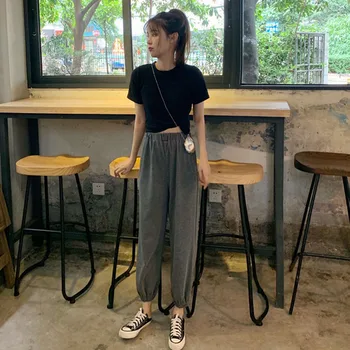 

Spring and summer new han edition of tall waist haroun pants female students loose trousers slacks beam foot movement