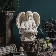 Открытый Сказочный Сад кашпо орнамент статуя двора балконные статуэтки домашний декор Ангел девушка сидя держать цветочный горшок