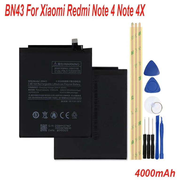 Аккумулятор BN41 BM46 BN43 BN45 BM47 для Xiaomi Redmi Note 4 MTK/Note 4X Global/Redmi Note 3 5/Redmi 3S 3X4X3 Pro Batterie Bateria - Цвет: BN43 Note 4 4X Globa