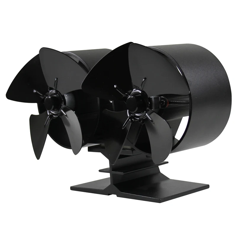 

8 Blades Stove Fans Black Double Motor Burner Heat Powered Heating Cooling And Vents Living Room Fireplace Logs Woods