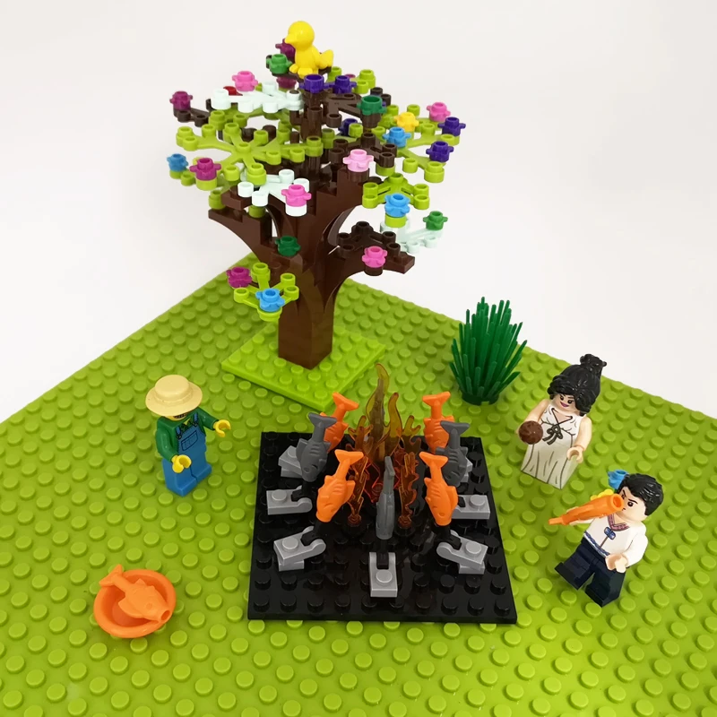 

Building Blocks Barbecue Table Scene MOC Roast Fish String Bonfire Party DIY Small Building Block Toys for Children