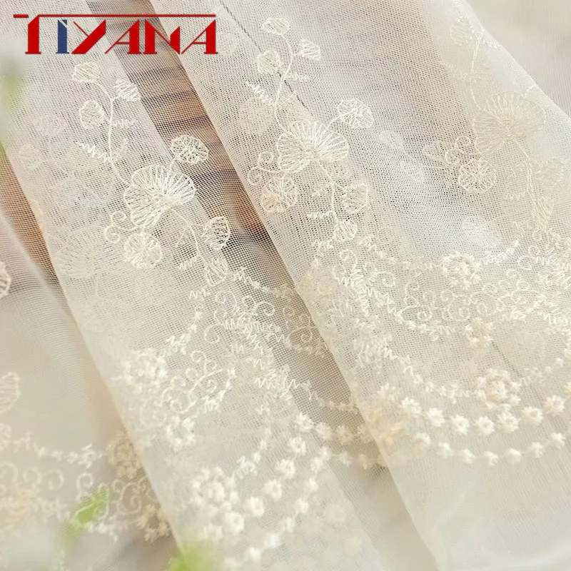 

European Pastoral Romantic Window Screen Luxury Leaf Lace Embroidery Tulle For Living Room Bedroom Balcony Sheer Curtain M061#4