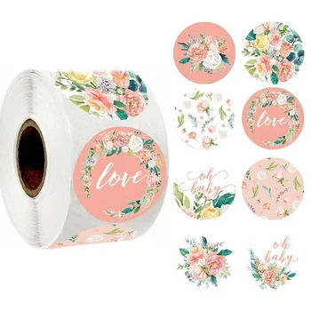 

500 Pcs Pink Flower Stickers Rolls for Love Cute Stickers Labels for Wedding Party Scrapbooking Envelopes Seal Stickers