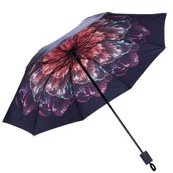 

Sunny woman's umbrellas black coating female umbrella sunshade flower folding umbrella ladies parasol