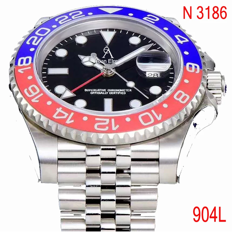904L luxury Red&Blue Ceramic bezel GMT- Mechanical Watches 1:1 Men sapphire glass Watch NOOB ETA 3186 AAA+ afbeelding