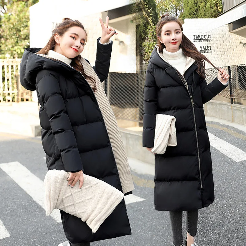 

Zipper Mid-length Hooded Solid Color down Jacket 2019 Winter Fashion Simple Cool Long Sleeve WOMEN'S Cotton-padded Clothing