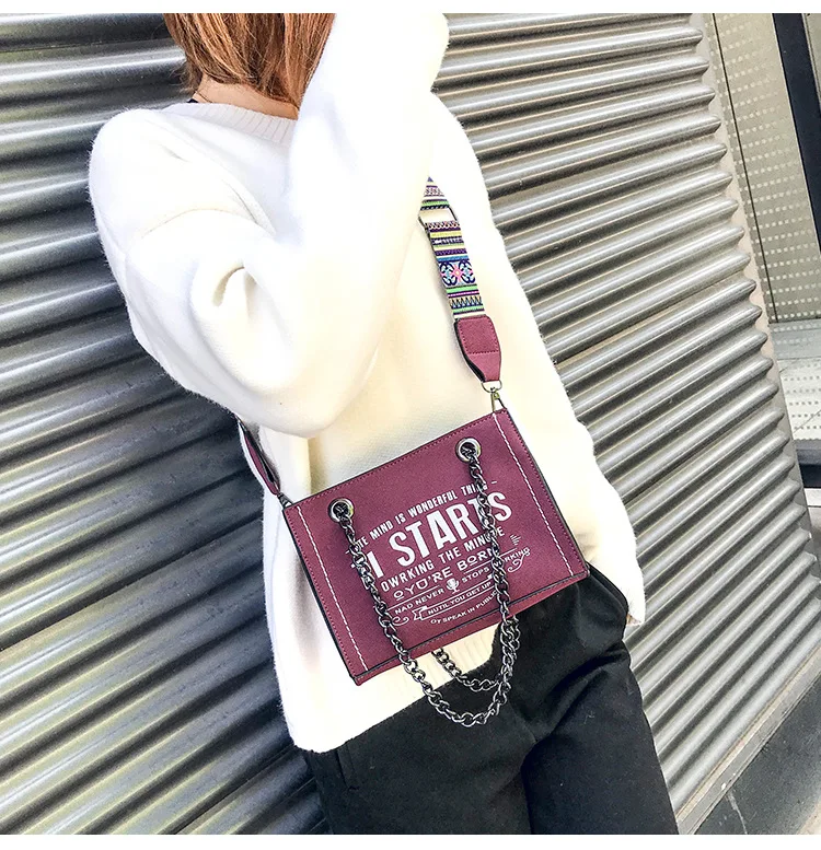 

Bag Women's 2019 New Style Dull Polish Shoulder Bag Korean-style Versatile Chain Handbag Wide-Strap Shoulder Bag