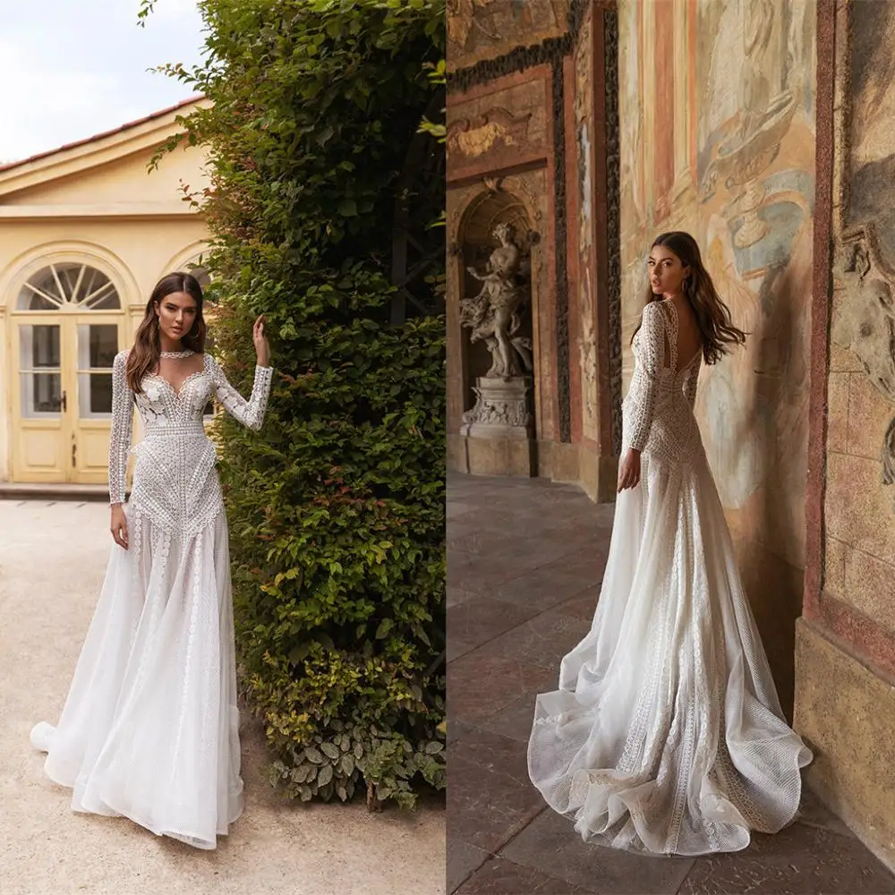 

2021 Wedding Dresses with Wrap Long Sleeves Lace Appliques Bridal Gowns Custom Made Button Back Sweep Train Wedding Dress