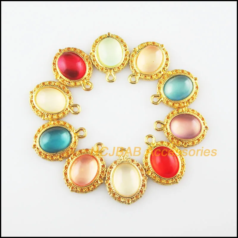 

20Pcs Gold Color Flower Mixed Resin Oval Charms Pendants 13.5x18mm