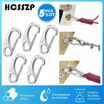 

5PCS Rigging Hardware Egg Shape Spring Wire Gate Snap Hooks Stainless Steel 40mm 50mm 70mm 100mm Carabiner Buckle Eye Shackle